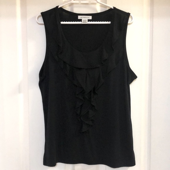 Liz Claiborne Women’s XL sleeveless, front frilly black Top NWOT - Picture 3 of 6